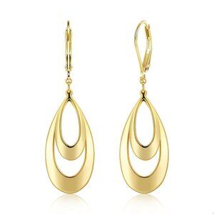 14K Gold Plated Double Teardrop Leverback Dangle Trendy Earrings for Women
